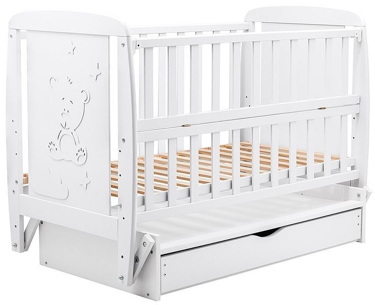 Кровать Babyroom Умка DUMYO-3 маятник, ящик, откидная сторона бук белый 626201 фото