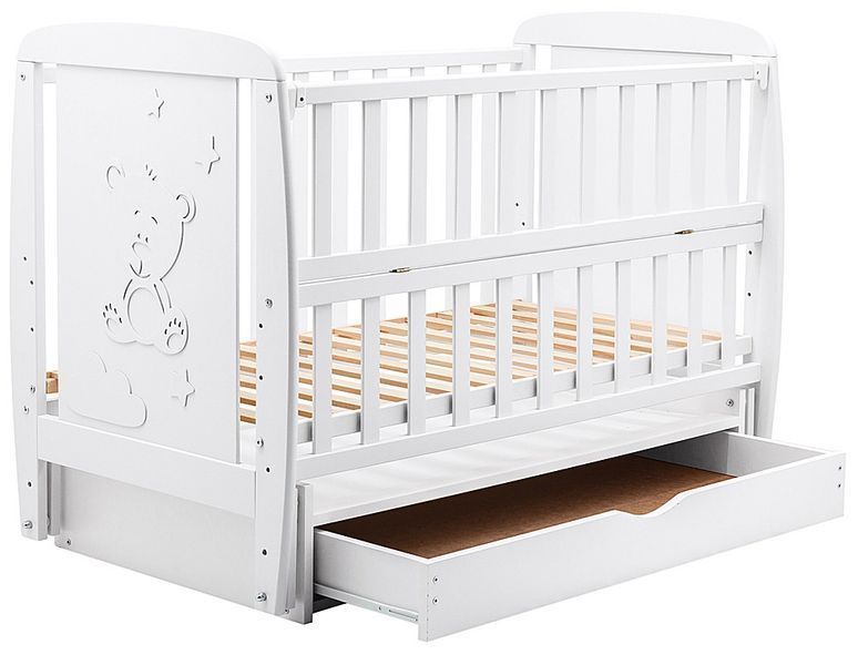 Кровать Babyroom Умка DUMYO-3 маятник, ящик, откидная сторона бук белый 626201 фото