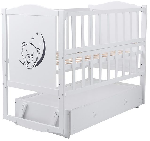 Кровать Babyroom Тедди T-03 фигурное изголовье, маятник, ящик, откидная сторона белая 624693 фото